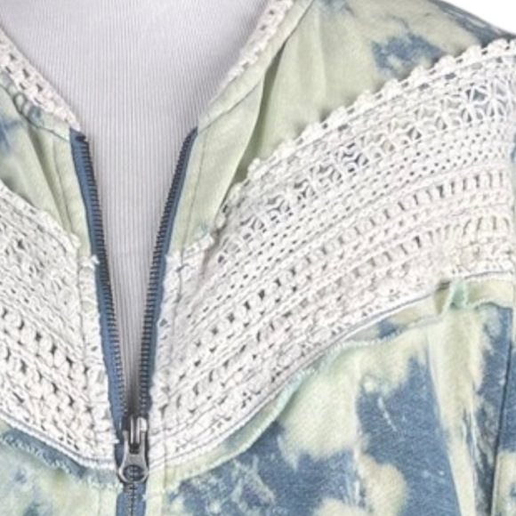 Free People Bohemian Crochet Oversized Tie Dye Full Zip Sweatshirt Bomber Jacket - Picture 9 of 16